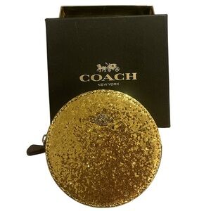 Coach Round Sparkling Gold Coin Pouch - NIB